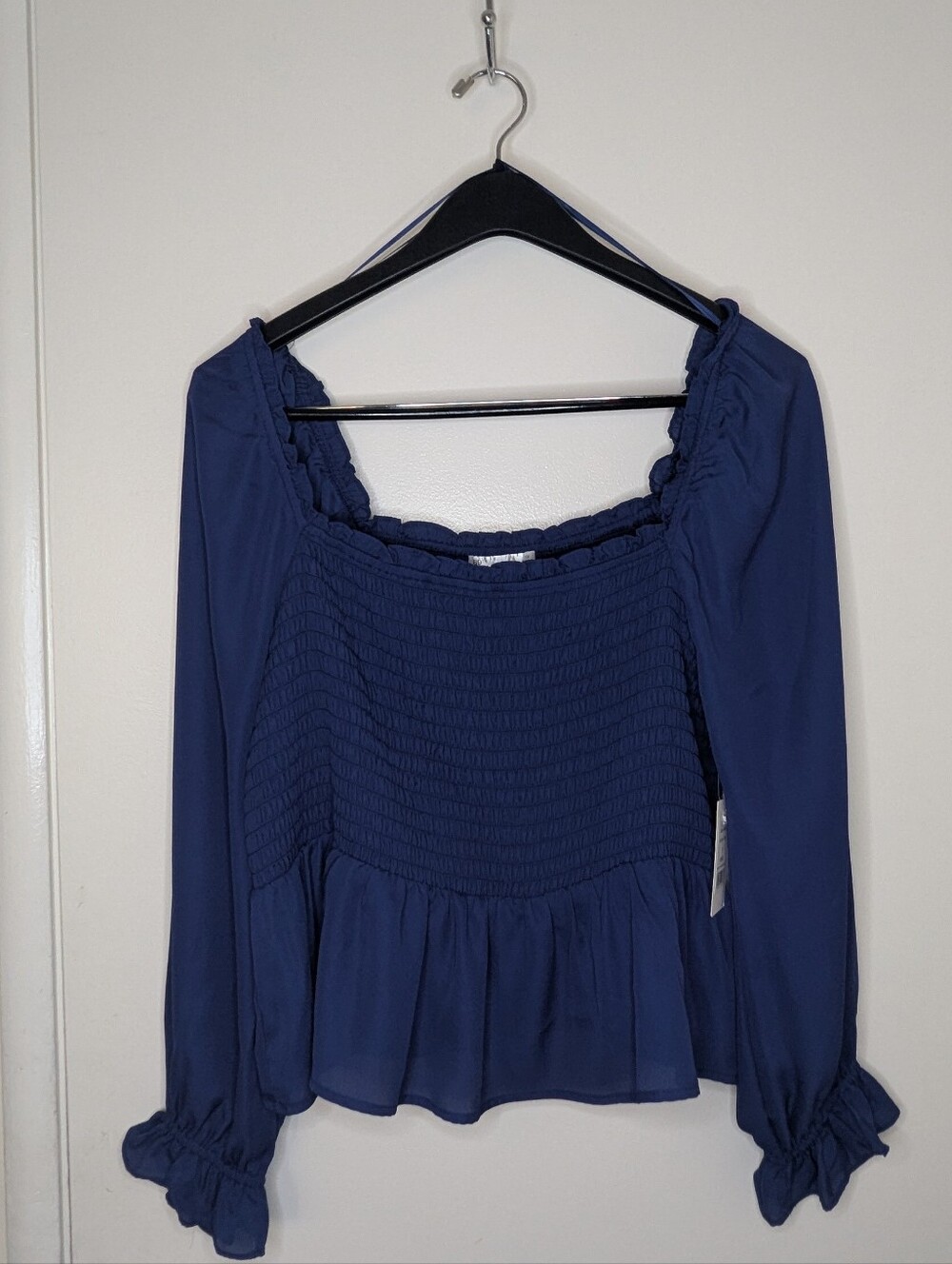 89th + MADISON Medieval Blue Smocked Peplum Blouse Top 1X NWT